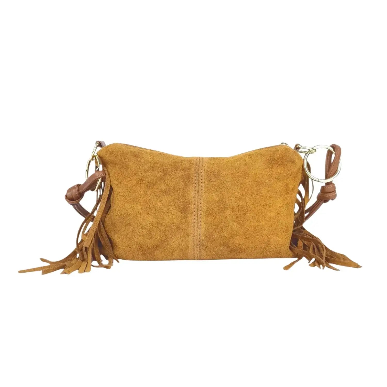 Bolso de hombro de ante con flecos bohemio – Marrón tostado - Stile Donna Bags