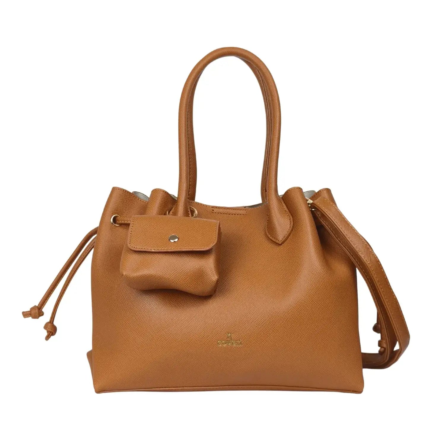 Bolso de Mano Estructurado Color Cuero con Correa Desmontable - bolso saco de piel