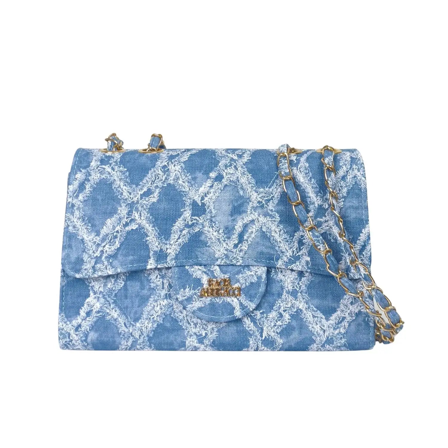 Denim Chic Chain Shoulder Bag with Gold Details - denim pattern bag
