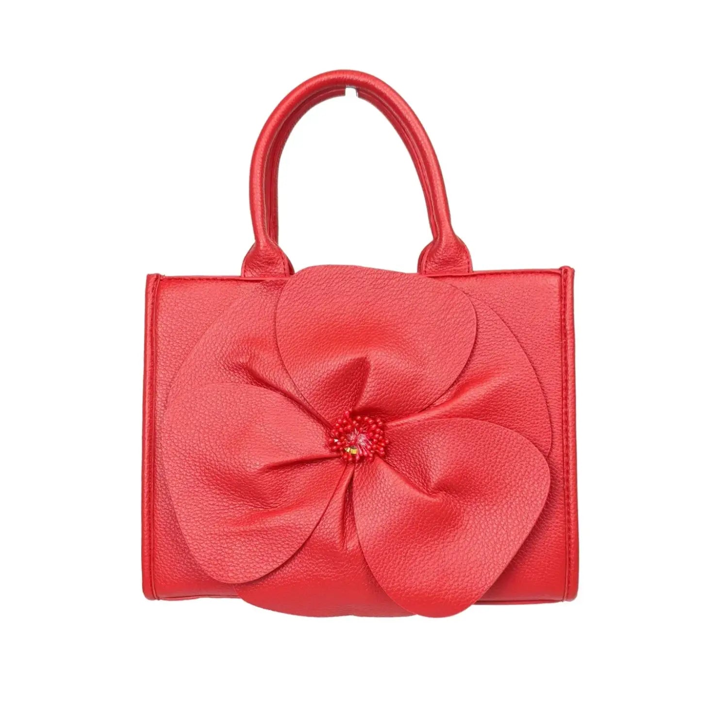 Bolso de mujer en piel roja con bordado floral - bolso de piel roja