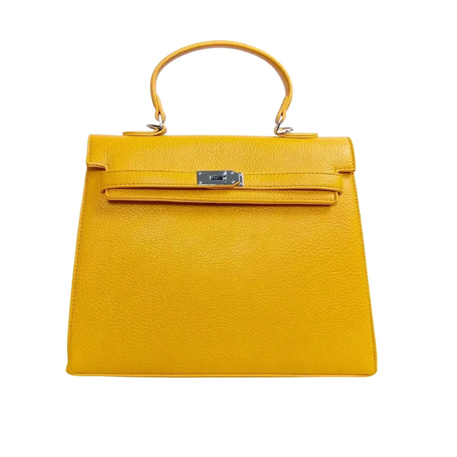 Bolso amarillo con detalles en metal plateado - bolso de piel amarillo