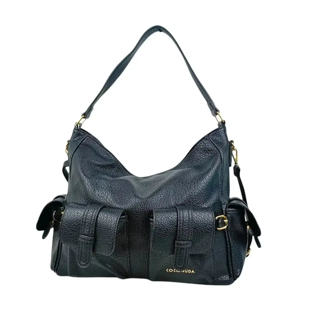 Bolso Shopper de Piel Negra con Múltiples Bolsillos - bolso hobo de piel