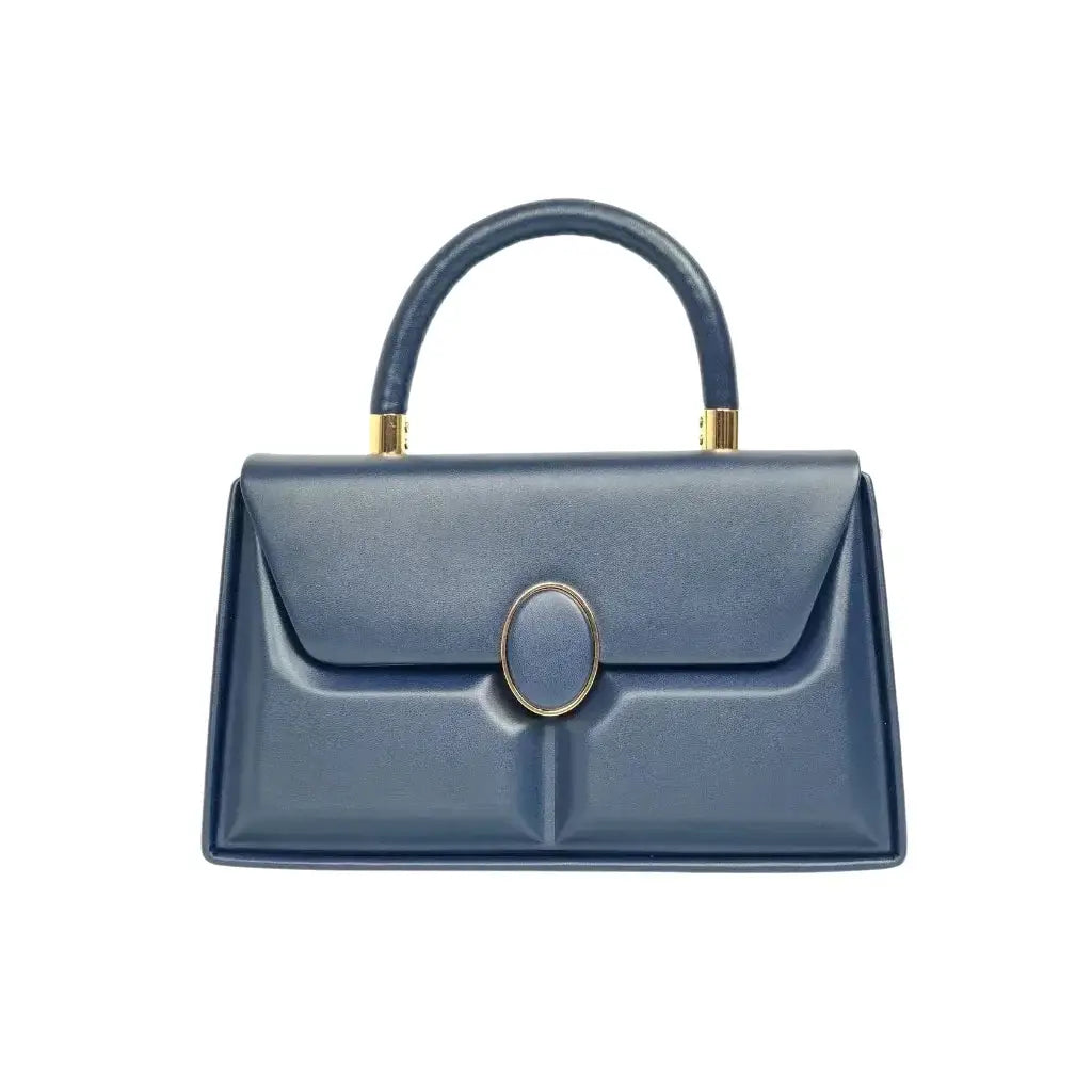 Bolso estructurado clásico con herrajes dorados - bolso estructurado azul