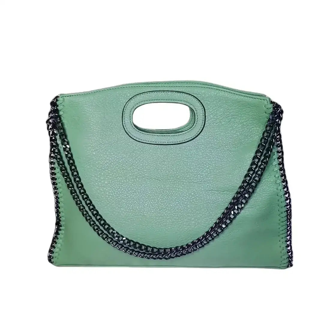 Bolsa Tote de Piel Verde con Detalles de Cadena - bolsa piel verde