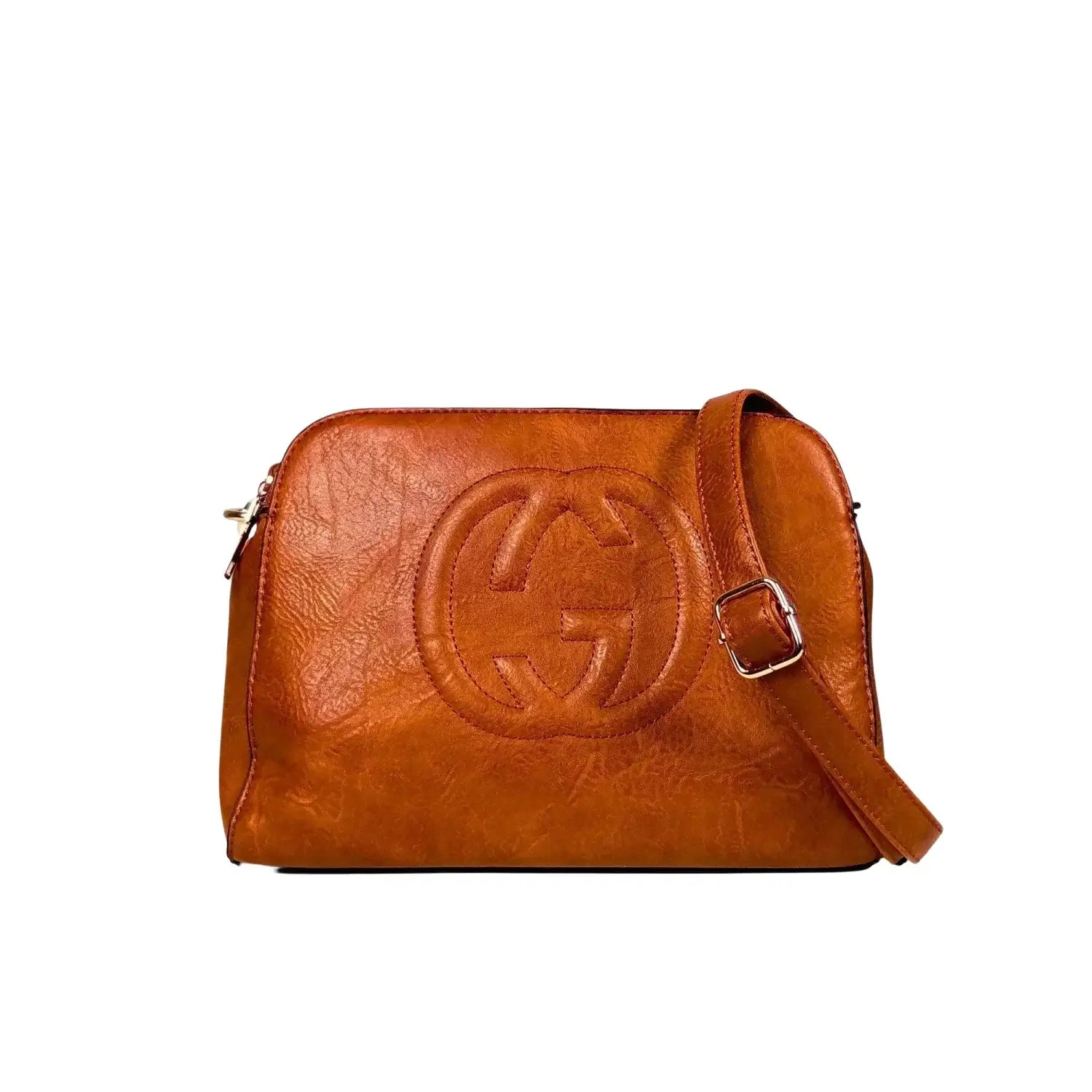 Bolso de cuero marrón con doble cremallera MS-8230