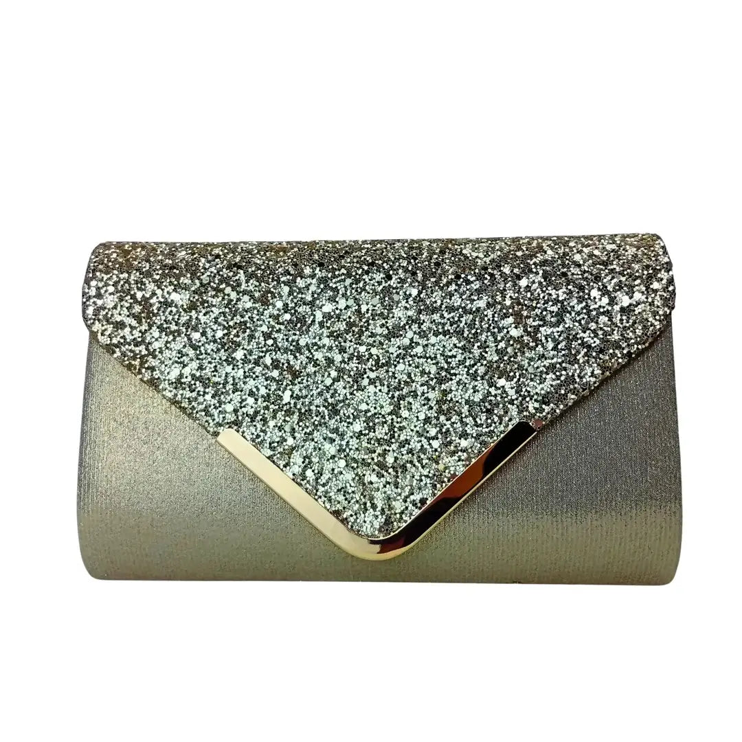 Srebrna večernja torbica u obliku omotnice - sjajna metalna clutch torbica