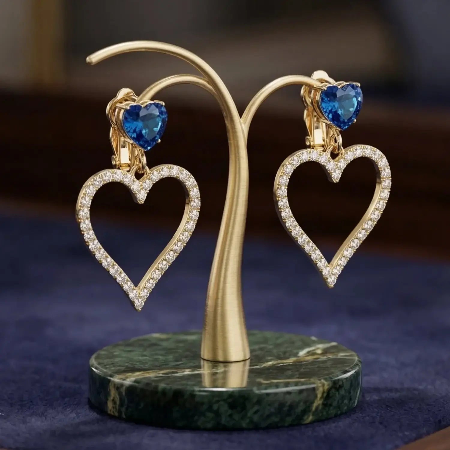 Pendientes colgantes en forma de corazón con cristal azul - pendientes con forma de corazón
